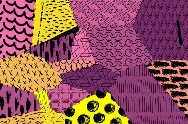 Soyut siyah konturlar, el vektör desen çizdi. Geometrik tarzı Retro soyut desen. Soyut çok renkli geometrik desen.