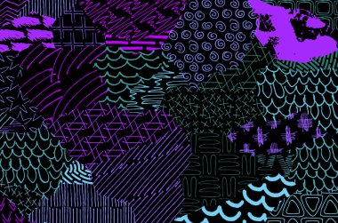 Soyut siyah konturlar, el vektör desen çizdi. Geometrik tarzı Retro soyut desen. Soyut çok renkli geometrik desen.