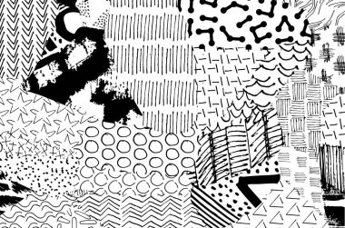 Soyut siyah konturlar, el vektör desen çizdi. Geometrik tarzı Retro soyut desen. Soyut çok renkli geometrik desen.