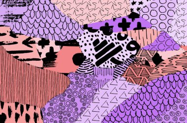 Soyut siyah konturlar, el vektör desen çizdi. Geometrik tarzı Retro soyut desen. Soyut çok renkli geometrik desen.