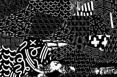 Soyut siyah konturlar, el vektör desen çizdi. Geometrik tarzı Retro soyut desen. Soyut çok renkli geometrik desen.