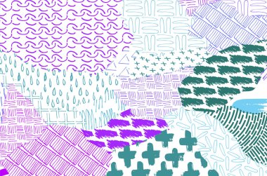 Soyut siyah konturlar, el vektör desen çizdi. Geometrik tarzı Retro soyut desen. Soyut çok renkli geometrik desen.