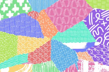 Soyut siyah konturlar, el vektör desen çizdi. Geometrik tarzı Retro soyut desen. Soyut çok renkli geometrik desen.