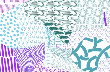 Soyut siyah konturlar, el vektör desen çizdi. Geometrik tarzı Retro soyut desen. Soyut çok renkli geometrik desen.