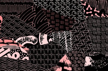 Soyut siyah konturlar, el vektör desen çizdi. Geometrik tarzı Retro soyut desen. Soyut çok renkli geometrik desen.