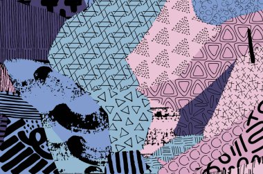 Soyut siyah konturlar, el vektör desen çizdi. Geometrik tarzı Retro soyut desen. Soyut çok renkli geometrik desen.