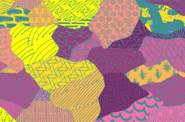 Soyut siyah konturlar, el vektör desen çizdi. Geometrik tarzı Retro soyut desen. Soyut çok renkli geometrik desen.