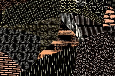 Soyut siyah konturlar, el vektör desen çizdi. Geometrik tarzı Retro soyut desen. Soyut çok renkli geometrik desen.