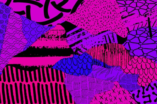 Soyut siyah konturlar, el vektör desen çizdi. Geometrik tarzı Retro soyut desen. Soyut çok renkli geometrik desen.