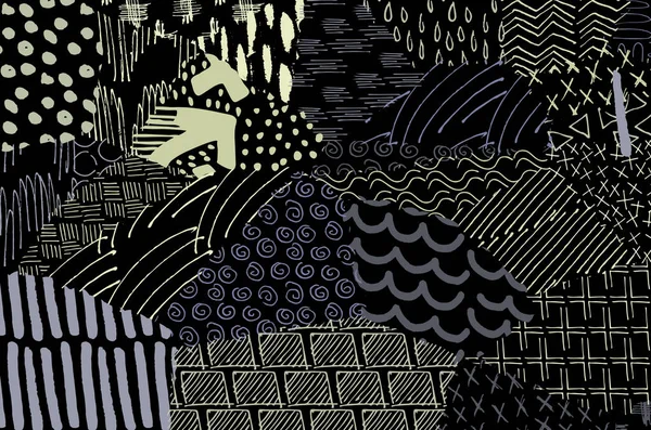 Pinceladas Negras Abstractas Patrón Vectorial Dibujado Mano Patrón Retro Abstracto — Vector de stock