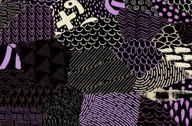 Soyut siyah konturlar, el vektör desen çizdi. Geometrik tarzı Retro soyut desen. Soyut çok renkli geometrik desen.