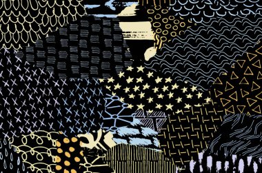 Soyut siyah konturlar, el vektör desen çizdi. Geometrik tarzı Retro soyut desen. Soyut çok renkli geometrik desen.