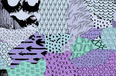 Soyut siyah konturlar, el vektör desen çizdi. Geometrik tarzı Retro soyut desen. Soyut çok renkli geometrik desen.