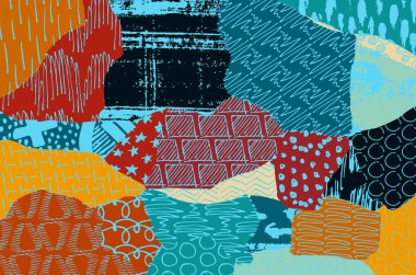 Soyut siyah konturlar, el vektör desen çizdi. Geometrik tarzı Retro soyut desen. Soyut çok renkli geometrik desen.