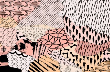 Soyut siyah konturlar, el vektör desen çizdi. Geometrik tarzı Retro soyut desen. Soyut çok renkli geometrik desen.