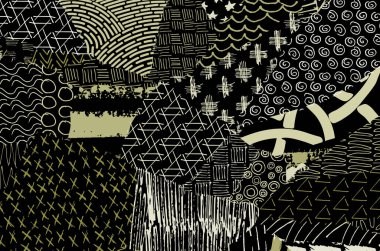 Soyut siyah konturlar, el vektör desen çizdi. Geometrik tarzı Retro soyut desen. Soyut çok renkli geometrik desen.