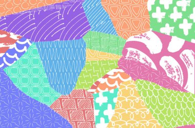 Soyut siyah konturlar, el vektör desen çizdi. Geometrik tarzı Retro soyut desen. Soyut çok renkli geometrik desen.