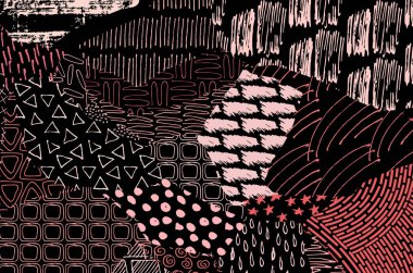 Soyut siyah konturlar, el vektör desen çizdi. Geometrik tarzı Retro soyut desen. Soyut çok renkli geometrik desen.