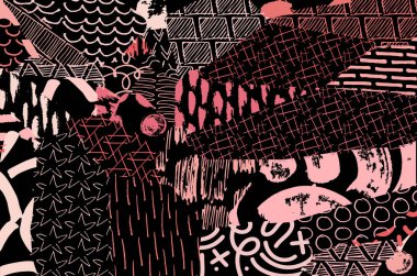 Soyut siyah konturlar, el vektör desen çizdi. Geometrik tarzı Retro soyut desen. Soyut çok renkli geometrik desen.