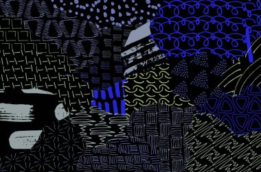 Soyut siyah konturlar, el vektör desen çizdi. Geometrik tarzı Retro soyut desen. Soyut çok renkli geometrik desen.