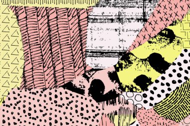 Soyut siyah konturlar, el vektör desen çizdi. Geometrik tarzı Retro soyut desen. Soyut çok renkli geometrik desen.