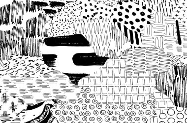 Soyut siyah konturlar, el vektör desen çizdi. Geometrik tarzı Retro soyut desen. Soyut çok renkli geometrik desen.