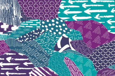 Soyut siyah konturlar, el vektör desen çizdi. Geometrik tarzı Retro soyut desen. Soyut çok renkli geometrik desen.