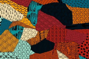 Soyut siyah konturlar, el vektör desen çizdi. Geometrik tarzı Retro soyut desen. Soyut çok renkli geometrik desen.