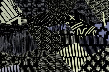 Soyut siyah konturlar, el vektör desen çizdi. Geometrik tarzı Retro soyut desen. Soyut çok renkli geometrik desen.