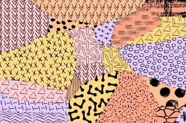 Soyut siyah konturlar, el vektör desen çizdi. Geometrik tarzı Retro soyut desen. Soyut çok renkli geometrik desen.