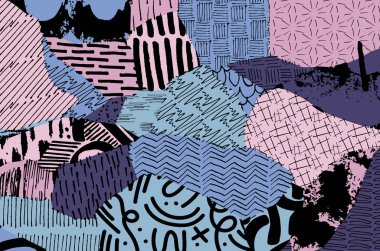 Soyut siyah konturlar, el vektör desen çizdi. Geometrik tarzı Retro soyut desen. Soyut çok renkli geometrik desen.