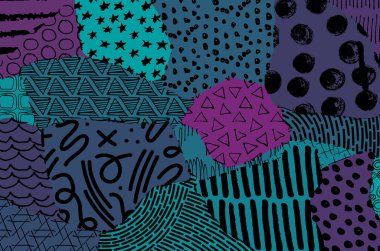 Soyut siyah konturlar, el vektör desen çizdi. Geometrik tarzı Retro soyut desen. Soyut çok renkli geometrik desen.