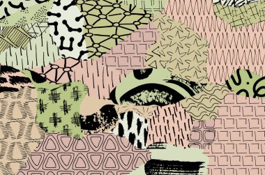 Soyut siyah konturlar, el vektör desen çizdi. Geometrik tarzı Retro soyut desen. Soyut çok renkli geometrik desen.