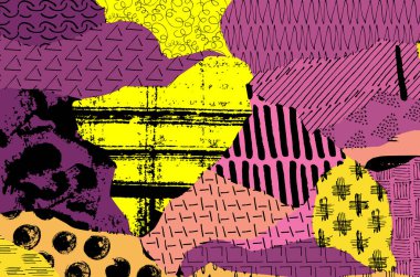 Soyut siyah konturlar, el vektör desen çizdi. Geometrik tarzı Retro soyut desen. Soyut çok renkli geometrik desen.