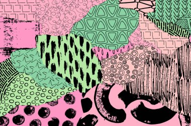 Soyut siyah konturlar, el vektör desen çizdi. Geometrik tarzı Retro soyut desen. Soyut çok renkli geometrik desen.