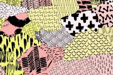 Soyut siyah konturlar, el vektör desen çizdi. Geometrik tarzı Retro soyut desen. Soyut çok renkli geometrik desen.