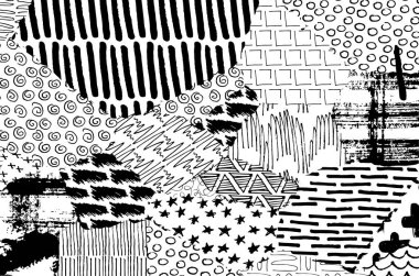 Soyut siyah konturlar, el vektör desen çizdi. Geometrik tarzı Retro soyut desen. Soyut çok renkli geometrik desen.