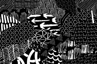 Soyut siyah konturlar, el vektör desen çizdi. Geometrik tarzı Retro soyut desen. Soyut çok renkli geometrik desen.