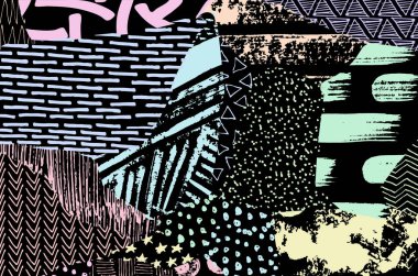 Soyut siyah konturlar, el vektör desen çizdi. Geometrik tarzı Retro soyut desen. Soyut çok renkli geometrik desen.