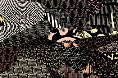 Soyut siyah konturlar, el vektör desen çizdi. Geometrik tarzı Retro soyut desen. Soyut çok renkli geometrik desen.