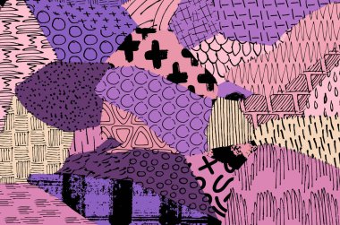 Soyut siyah konturlar, el vektör desen çizdi. Geometrik tarzı Retro soyut desen. Soyut çok renkli geometrik desen.