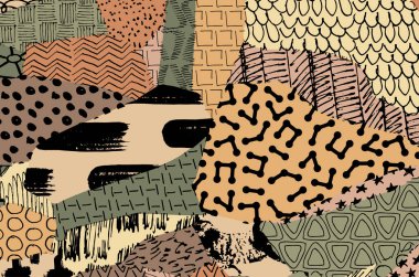 Soyut siyah konturlar, el vektör desen çizdi. Geometrik tarzı Retro soyut desen. Soyut çok renkli geometrik desen.