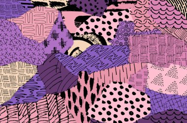 Soyut siyah konturlar, el vektör desen çizdi. Geometrik tarzı Retro soyut desen. Soyut çok renkli geometrik desen.