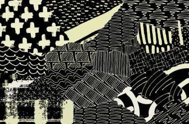 Soyut siyah konturlar, el vektör desen çizdi. Geometrik tarzı Retro soyut desen. Soyut çok renkli geometrik desen.