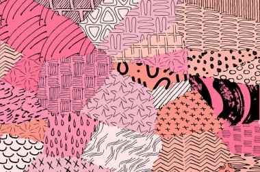 Soyut siyah konturlar, el vektör desen çizdi. Geometrik tarzı Retro soyut desen. Soyut çok renkli geometrik desen.