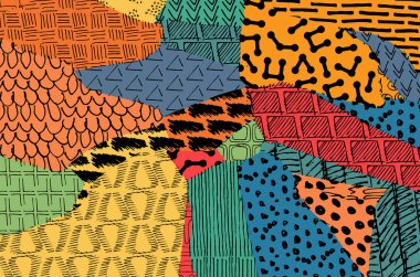 Soyut siyah konturlar, el vektör desen çizdi. Geometrik tarzı Retro soyut desen. Soyut çok renkli geometrik desen.