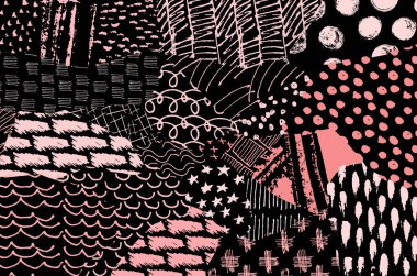 Soyut siyah konturlar, el vektör desen çizdi. Geometrik tarzı Retro soyut desen. Soyut çok renkli geometrik desen.