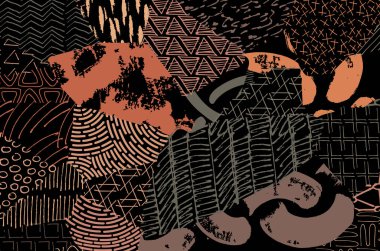 Soyut siyah konturlar, el vektör desen çizdi. Geometrik tarzı Retro soyut desen. Soyut çok renkli geometrik desen.