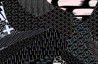 Soyut siyah konturlar, el vektör desen çizdi. Geometrik tarzı Retro soyut desen. Soyut çok renkli geometrik desen.