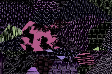 Soyut siyah konturlar, el vektör desen çizdi. Geometrik tarzı Retro soyut desen. Soyut çok renkli geometrik desen.